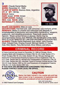 1993 Federal Wanted By FBI #3 Claude Daniel Marks Back