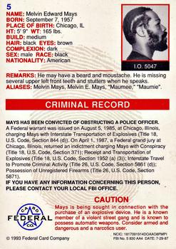 1993 Federal Wanted By FBI #5 Melvin Edward Mays Back