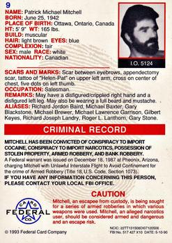 1993 Federal Wanted By FBI #9 Patrick Michael Mitchell Back