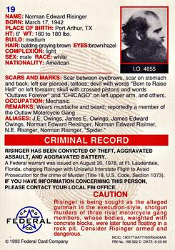 1993 Federal Wanted By FBI #19 Norman Edward Risinger Back