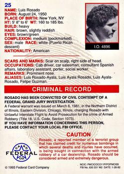 1993 Federal Wanted By FBI #25 Luis Rosado Back