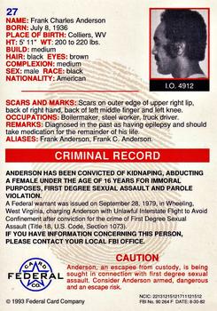 1993 Federal Wanted By FBI #27 Frank Charles Anderson Back