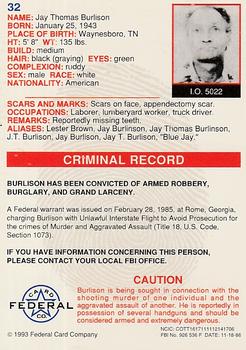 1993 Federal Wanted By FBI #32 Jay Thomas Burlison Back