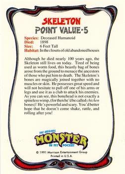 1991 Topps Monster in My Pocket (US Edition) - Hobby Version (No Card Numbers) #NNO Skeleton Back