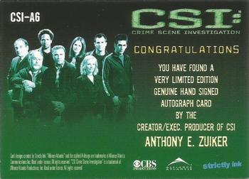 2003 Strictly Ink CSI Series 1 - Autographs #CSI-A6 Anthony E. Zuiker Back