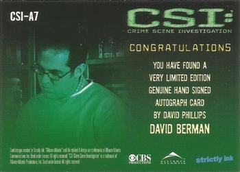 2003 Strictly Ink CSI Series 1 - Autographs #CSI-A7 David Berman Back