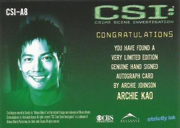 2003 Strictly Ink CSI Series 1 - Autographs #CSI-A8 Archie Kao Back