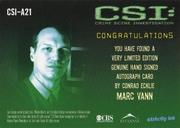 2003 Strictly Ink CSI Series 1 - Autographs #CSI-A21 Marc Vann Back