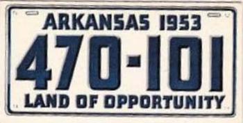 1953 Topps License Plates (R714-13) #4 Arkansas Front