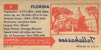 1953 Topps License Plates (R714-13) #9 Florida Back