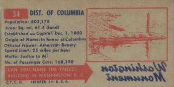 1953 Topps License Plates (R714-13) #34 District of Columbia Back