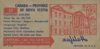 1953 Topps License Plates (R714-13) #52 Nova Scotia Back