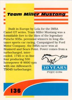1994 Performance Years Mustang Cards II (30 Years) #136 IMSA Team Miller Back