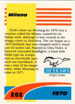 1994 Performance Years Mustang Cards II (30 Years) #202 1970 Milano Back