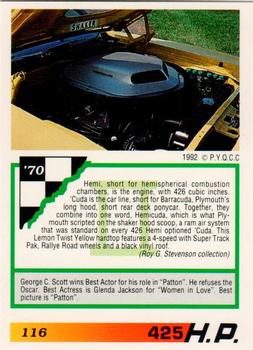 1992 PYQCC Muscle Cards II #116 1970 Plymouth 'Cuda Back