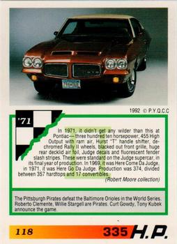 1992 PYQCC Muscle Cards II #118 1971 Pontiac GTO Judge Back