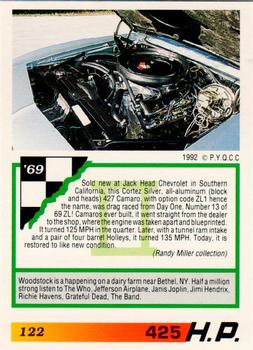 1992 PYQCC Muscle Cards II #122 1969 Chevrolet Camaro ZL1 Back