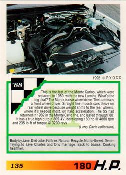 1992 PYQCC Muscle Cards II #135 1988 Chevrolet Monte Carlo SS Back