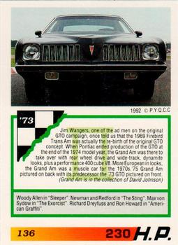 1992 PYQCC Muscle Cards II #136 1973 Pontiac GTO Back