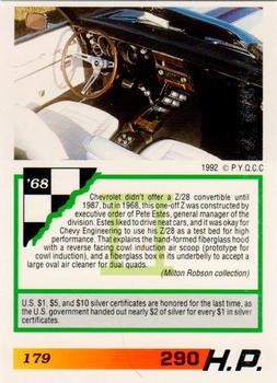 1992 PYQCC Muscle Cards II #179 1968 Chevrolet Camaro Z/28 Back