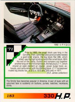 1992 PYQCC Muscle Cards II #183 1971 Chevrolet Corvette LT1 Back