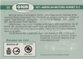 1992 GNM Road Warriors #22 1971 American Motors Hornet SC Back