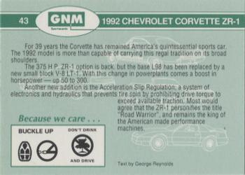 1992 GNM Road Warriors #43 1992 Chevrolet Corvette ZR-1 Back