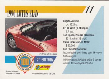 1992 Panini Dream Cars 2nd Edition #11 1990 Lotus Elan Back