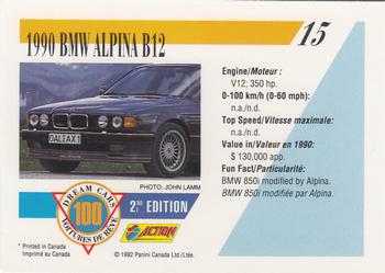 1992 Panini Dream Cars 2nd Edition #15 1990 BMW Alpina B12 Back