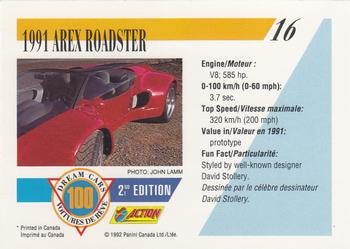 1992 Panini Dream Cars 2nd Edition #16 1991 Arex Roadster Back