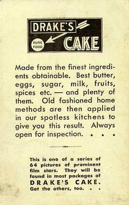 1932 Drake's Cake Movie Stars (D32) #13 Myrna Loy Back