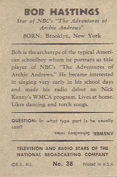 1953 Bowman Television and Radio Stars of the NBC (R701-15) #38 Bob Hastings Back