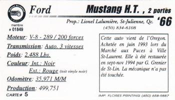 2000 VAQ Voitures Anciennes du Québec #5 Ford Mustang H.T. 1966 Back