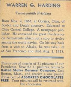 1932 U.S. Caramel American Heroes (R114) #NNO Warren G. Harding Back