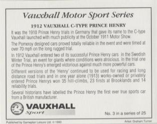1993 Vauxhall Motor Sports Series #3 1912 Vauxhall C-Type Prince Henry Back