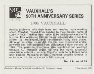 1993 Vauxhall 90th Anniversary 1903-1993 #1 1905 Vauxhall Back