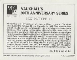 1993 Vauxhall 90th Anniversary 1903-1993 #8 1937 H-Type 10 Back
