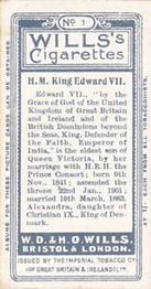 1908 Wills's European Royalty #1 King Edward VII Back
