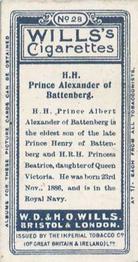 1908 Wills's European Royalty #28 Prince Alexander of Battenberg Back