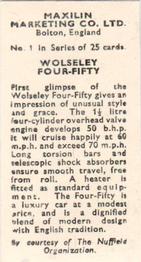 1951 Maxilin Marketing Motor Cars #1 Wolseley Four-Fifty Back