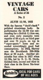 1965 Autobrite Vintage Cars #2 Alvis 12/50, 1925 Back