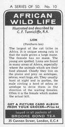 1973 Brooke Bond African Wild Life #10 Lion Back
