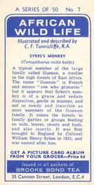 1962 Brooke Bond African Wild Life #7 Sykes's Monkey Back