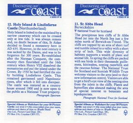 1989 Brooke Bond Discovering Our Coast (Double Cards) #11-12 St Abbas Head / Holy Island & Lindisfarne Castle Back