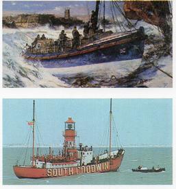 1989 Brooke Bond Discovering Our Coast (Double Cards) #17-18 Cromer Lifeboat Sepoy Rescue / Goodwin Sands Light vessel Front