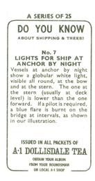 1962 A-1 Dollisdale Tea Do You Know about Shipping and Trees #7 Lights for Ship at Anchor by Night Back