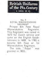 1957 British Uniforms of the 19th Century - Black Back variation #9 Royal Warwickshire Regiment Back