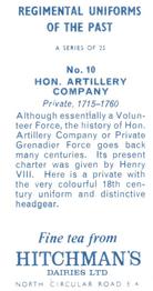 1973 Hitchman's Dairies Regimental Uniforms of the Past #10 Hon. Artillery Company Back