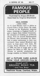 1973 Brooke Bond Famous People #17 Cecil Rhodes Back