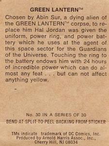 1978 Sunbeam Bread Superheroes Stickers #30 Green Lantern Back